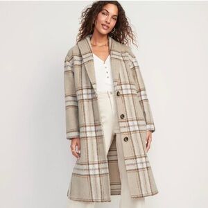 Like New Old Navy Relaxed Plaid Soft-Brushed Overcoat
